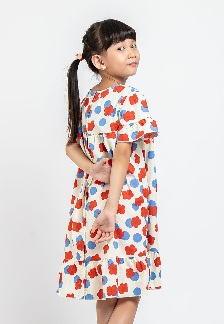 Forest Kids Girl Short Sleeve Kids Full Print Dress | Baju Budak Perempuan Girl Dresses - FK82010