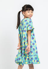 Forest Kids Girl Short Sleeve Kids Full Print Dress | Baju Budak Perempuan Girl Dresses - FK82010