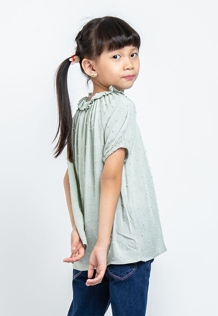 Forest Kids Girl Short Sleeve Ruffle Collar Shirt Kids Shirt | Baju Budak Perempuan Girl  - FK82014