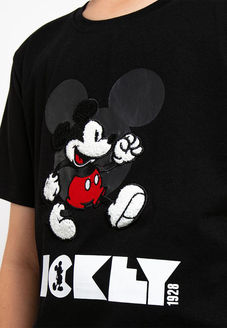 Forest X Disney Kids Unisex Mickey Premium Fleece Textured and Embroidered Round Neck Tee | Baju T shirt Budak-FWK20032