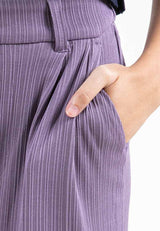 Forest Ladies Elastic Waist Wide Leg Textured Women Pants | Seluar Perempuan Palazzo - 810520
