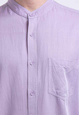 Forest Cotton Woven Short Sleeve Mandarin Collar Plain Men Shirt | Baju Kemeja Lelaki - 23756