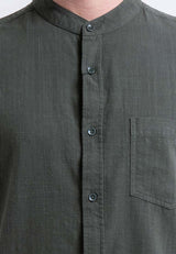 Forest Cotton Woven Short Sleeve Mandarin Collar Plain Men Shirt | Baju Kemeja Lelaki - 23771