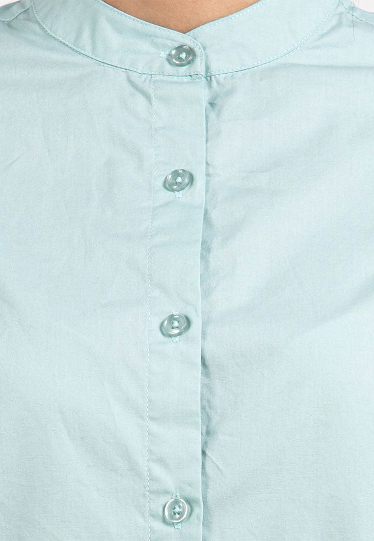 Ladies Woven Long sleeve Mandarin Collar Long Length Shirt - 822017