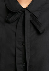 Ladies Woven Long sleeve Ribbon Collar Shirt - 822089