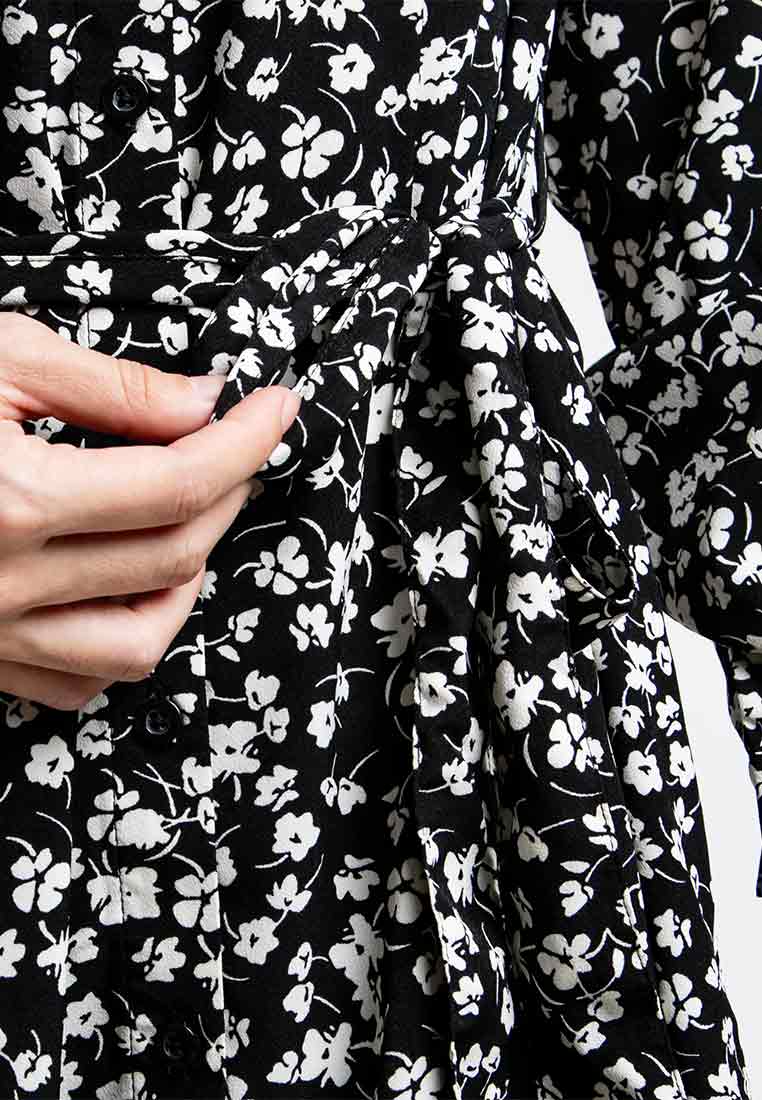 Forest Ladies Woven Long Sleeve Collar Floral Pattern Dress Women | Baju Perempuan - 822190