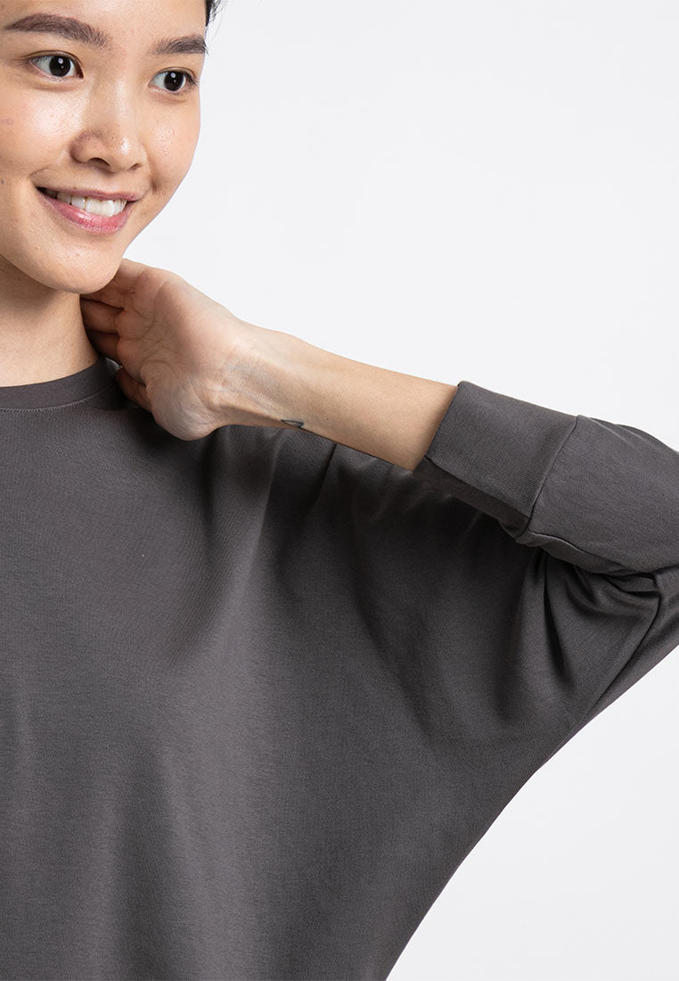 Forest Ladies Premium Interlock Cotton Crew Neck Drape Tshirt Women | Baju T Shirt Perempuan Lengan Panjang - 822206