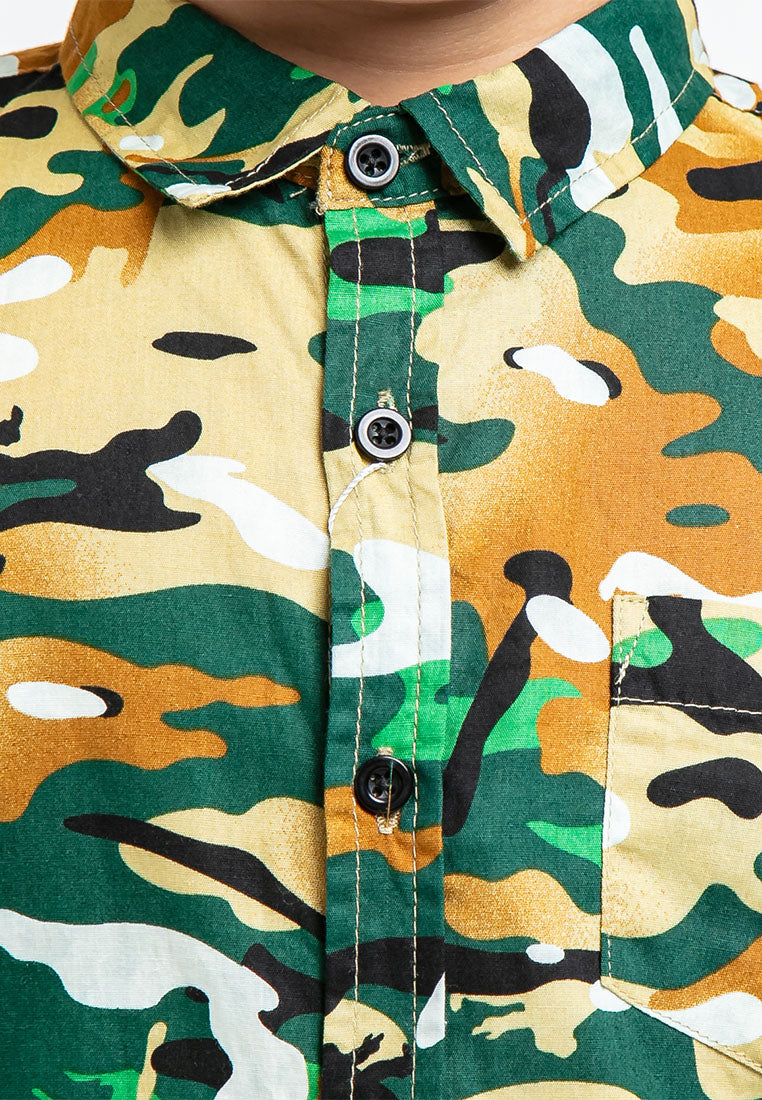 Forest Kids Woven Boy Camouflage Full Print Collar Short Sleeve Shirt Kids l Baju Kemeja Budak Lelaki - FK2045