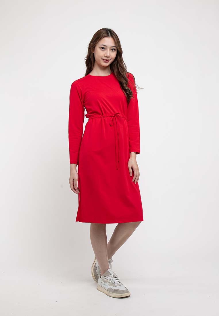 Forest Ladies Premium Cotton Long Sleeve Casual Drawstring Women Dress - 822126