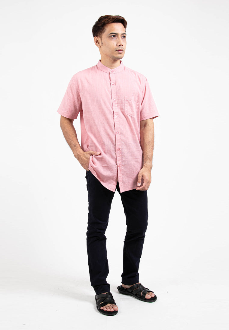 Forest Cotton Woven Plain Short Sleeve Men Shirt | Baju Kemeja Lelaki - 23809