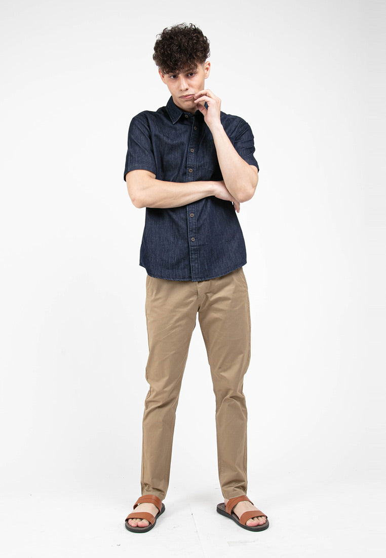 Forest Denim Plain Short Sleeve Men Shirt | Baju Kemeja Lelaki - 621327