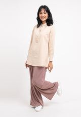 Forest Ladies Elastic Waist Wide Leg Textured Women Pants | Seluar Perempuan Palazzo - 810520