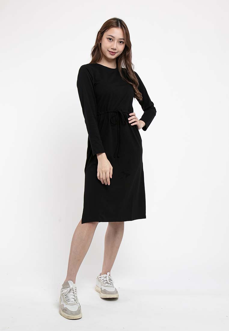 Forest Ladies Premium Cotton Long Sleeve Casual Drawstring Women Dress - 822126