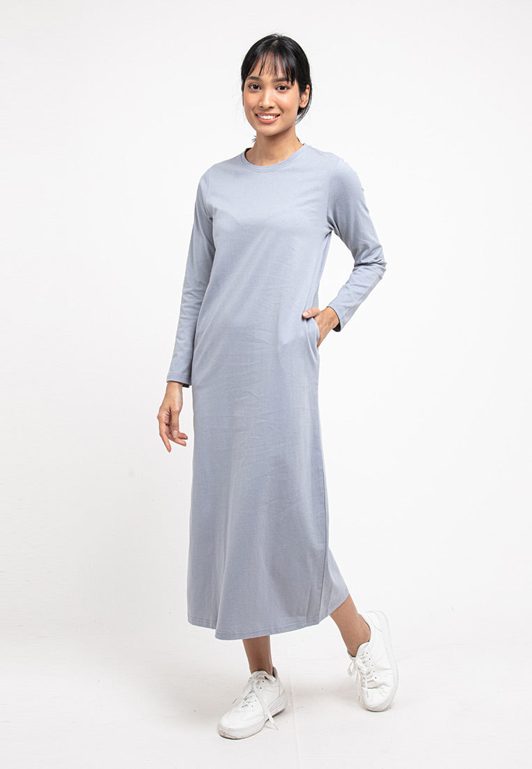 Forest Ladies Premium Cotton Linen Hand Feel Long Sleeve Casual Women Maxi Dress - 822127