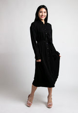 Forest Ladies Woven Long Sleeve Collar Plain Dress Women | Baju Perempuan - 822175