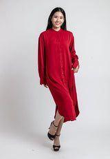 Forest Ladies Woven Soft-Touch Fabric Long Sleeve Mandarin Collar Dress Shirt Blouse Women | Baju Kemeja Perempuan - 822188