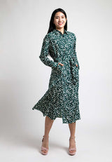 Forest Ladies Woven Long Sleeve Collar Floral Pattern Dress Women | Baju Perempuan - 822189
