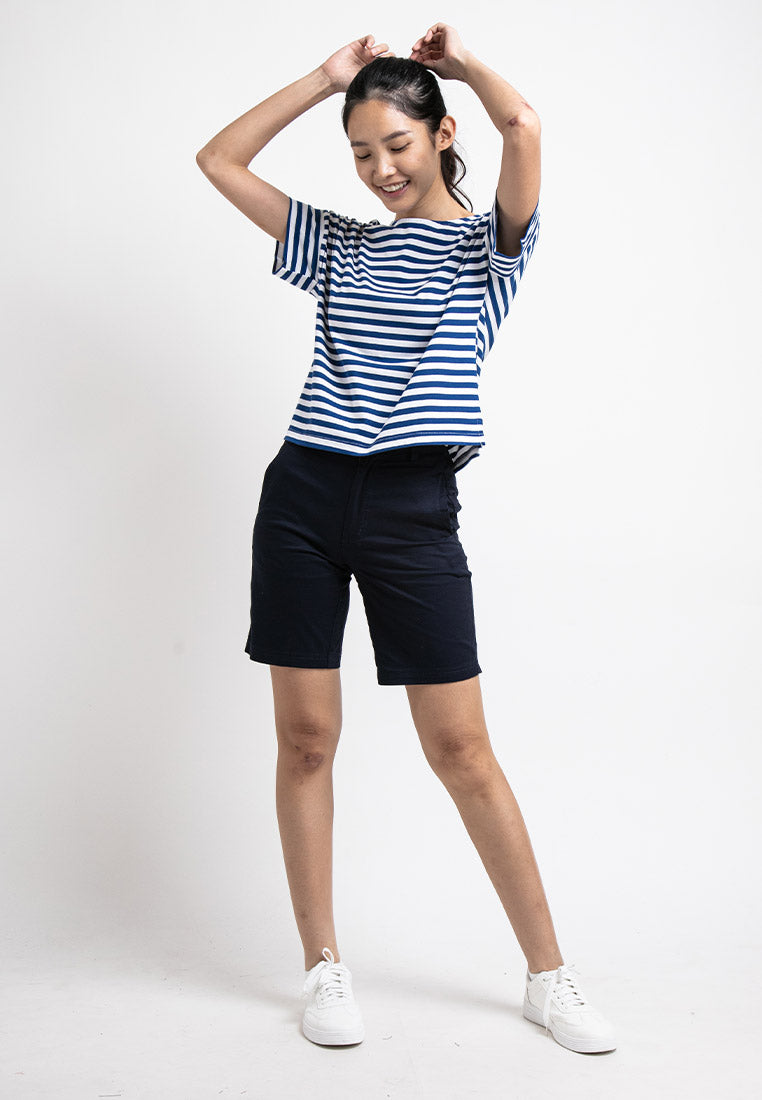 Forest Ladies Premium Cotton Stripe Round Neck Tee | Baju T Shirt Perempuan - 822211