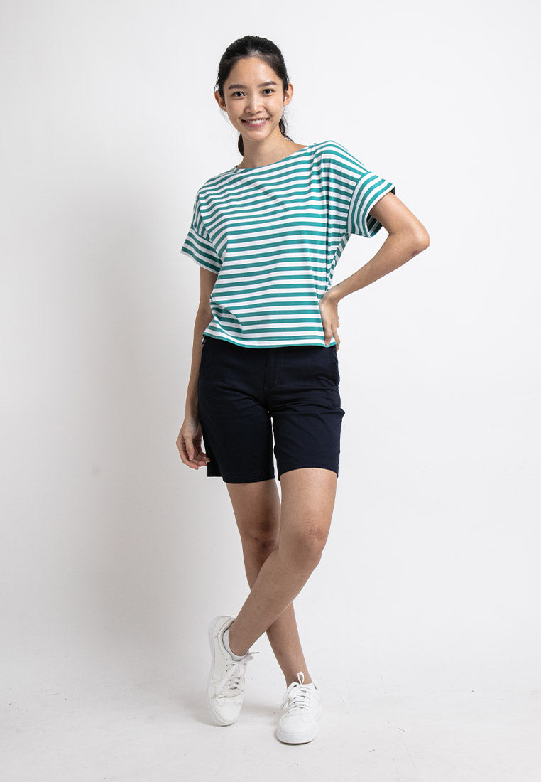 Forest Ladies Premium Cotton Stripe Round Neck Tee | Baju T Shirt Perempuan - 822211