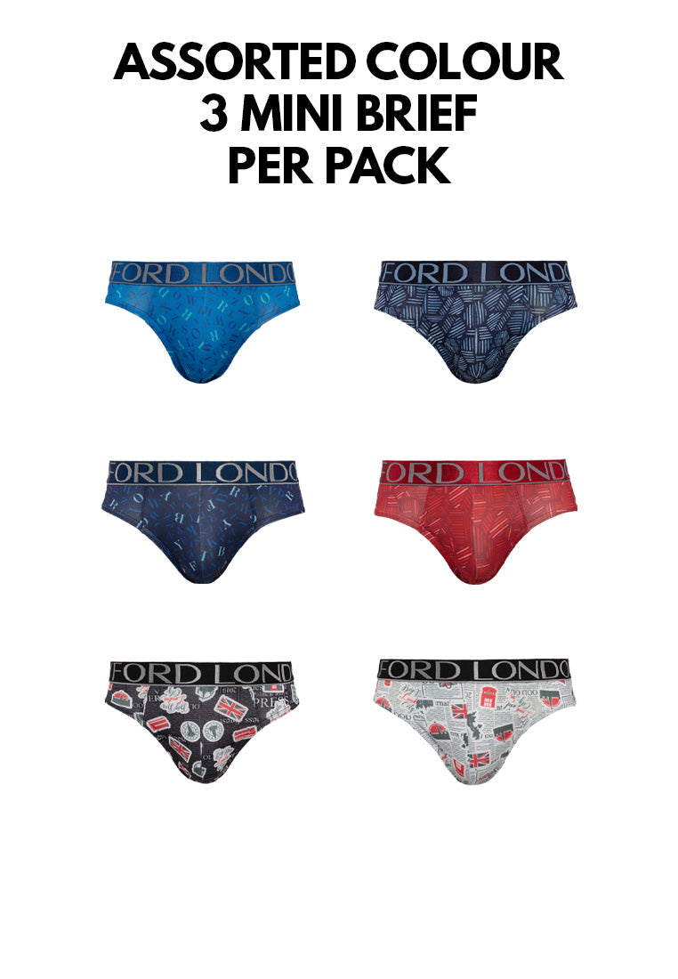 (3 Pcs) Byford Men Cotton Spandex Mini Brief Underwear Assorted Colours - BUD5215M