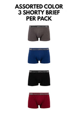 (3 Pcs) Byford Mens 100% Cotton Shorty Brief Underwear Assorted Colours - BUD5230S