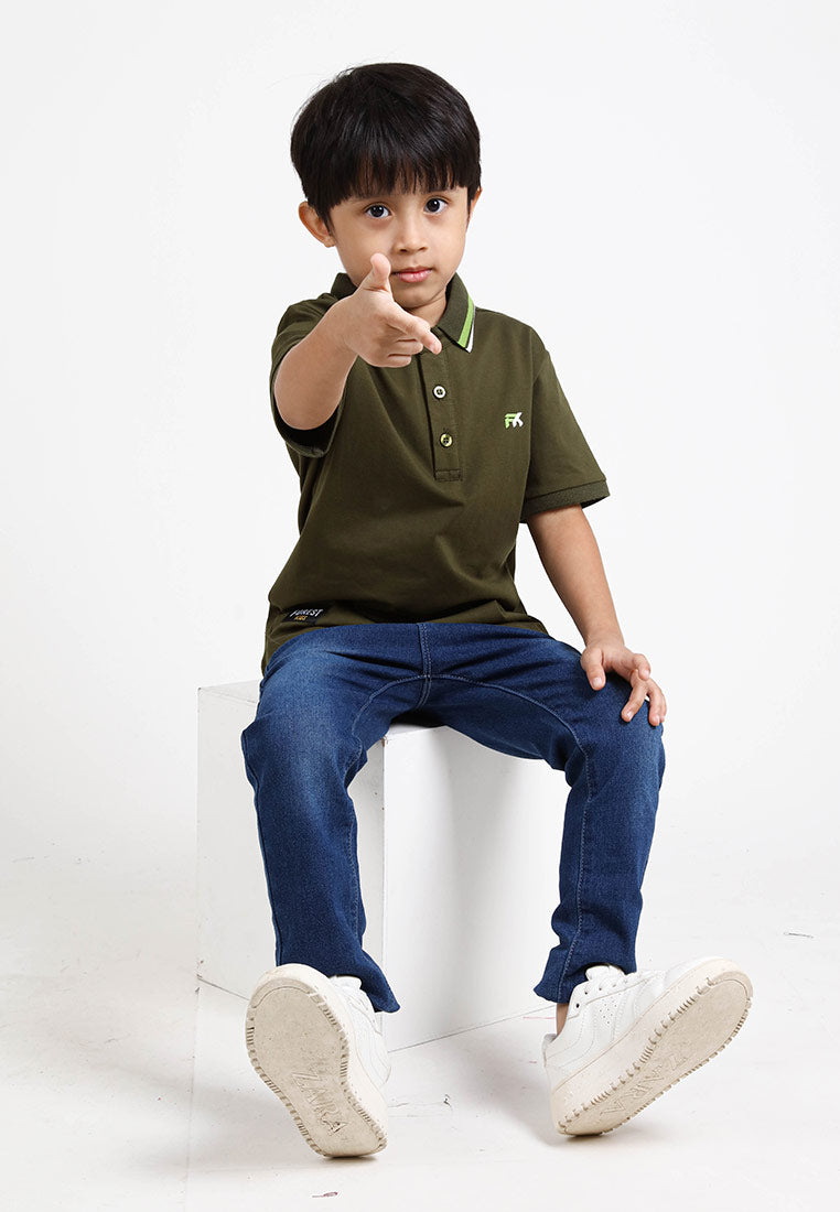 Forest Kids Premium Weight Cotton Stretchable Polo T Shirt Collar Tee | Baju T Shirt Budak Lelaki - FK20112