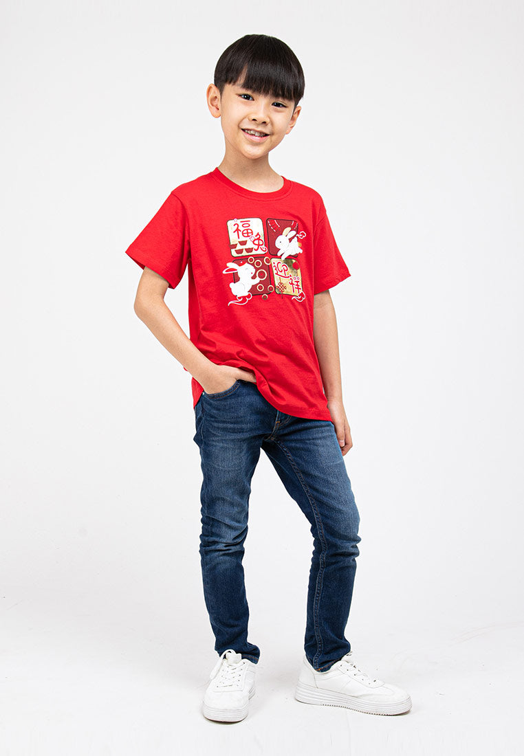 Forest Kids Unisex CNY Chinese Collar Printed Tee - FK20214