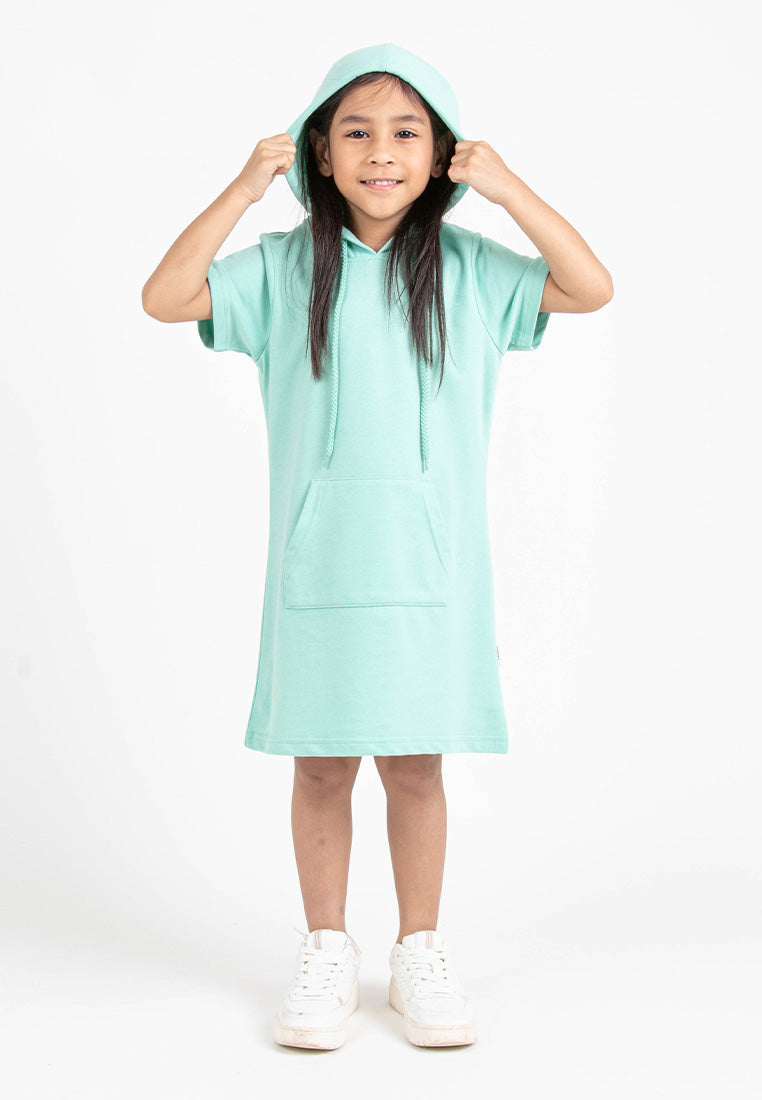Forest Kids Girl Cotton Terry Short Sleeve Plain Kids Hoodie Dress | FK885027