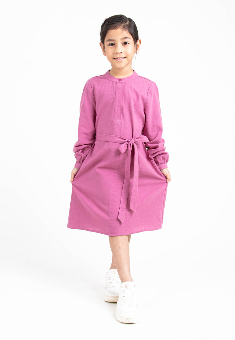 Forest Kids Girl Woven Long Sleeve Stand Collar Dress | Baju Budak Perempuan - FK885042