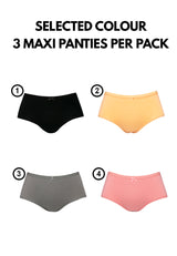 ( 3 Pcs ) Forest Ladies Cotton Spandex Maxi Panties Assorted Colours - FLD0019MX