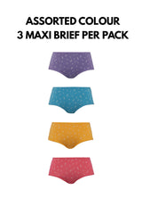 (3 Pcs) Forest Ladies Bamboo Spandex Maxi Brief Assorted Colours- FLD0024MX
