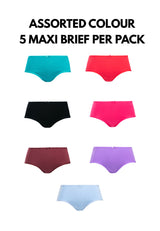 (5 Pcs) Forest Ladies Cotton Spandex Maxi Brief Assorted Colours- FLD0035MX