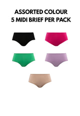 (5 Pcs) Forest Ladies Micromodal Spandex Midi Brief Assorted Colours- FLD0041D