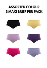 (5 Pcs) Forest Ladies Micromodal Spandex Maxi Brief Assorted Colours- FLD0042MX
