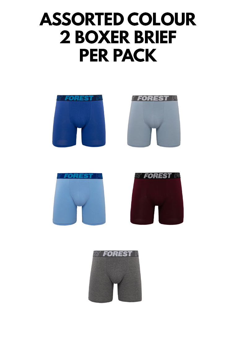 (2 Pcs) Forest Men Cotton Spandex Boxer  Brief Underwear Assorted Colours - FUD0093BB