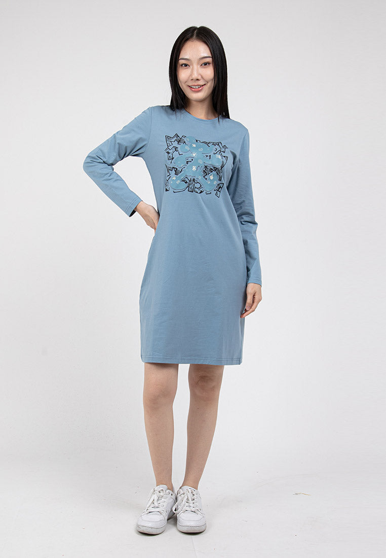 Forest x Disney Mickey 3D Effects Premium Cotton Long Sleeve Women Dress | Baju Perempuan - FW885007