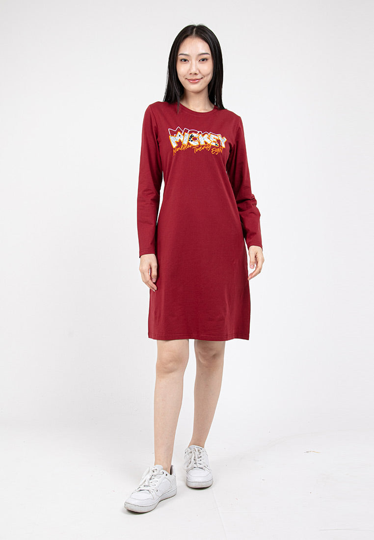 Forest x Disney Mickey Embroidered Premium Cotton Long Sleeve Women Dress | Baju Perempuan - FW885009