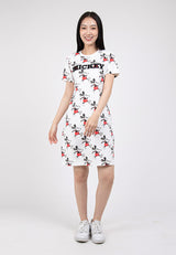 Forest x Disney Premium Effects Embroidered Fonts Round Neck Casual Women Dress | Baju Perempuan - FW885010