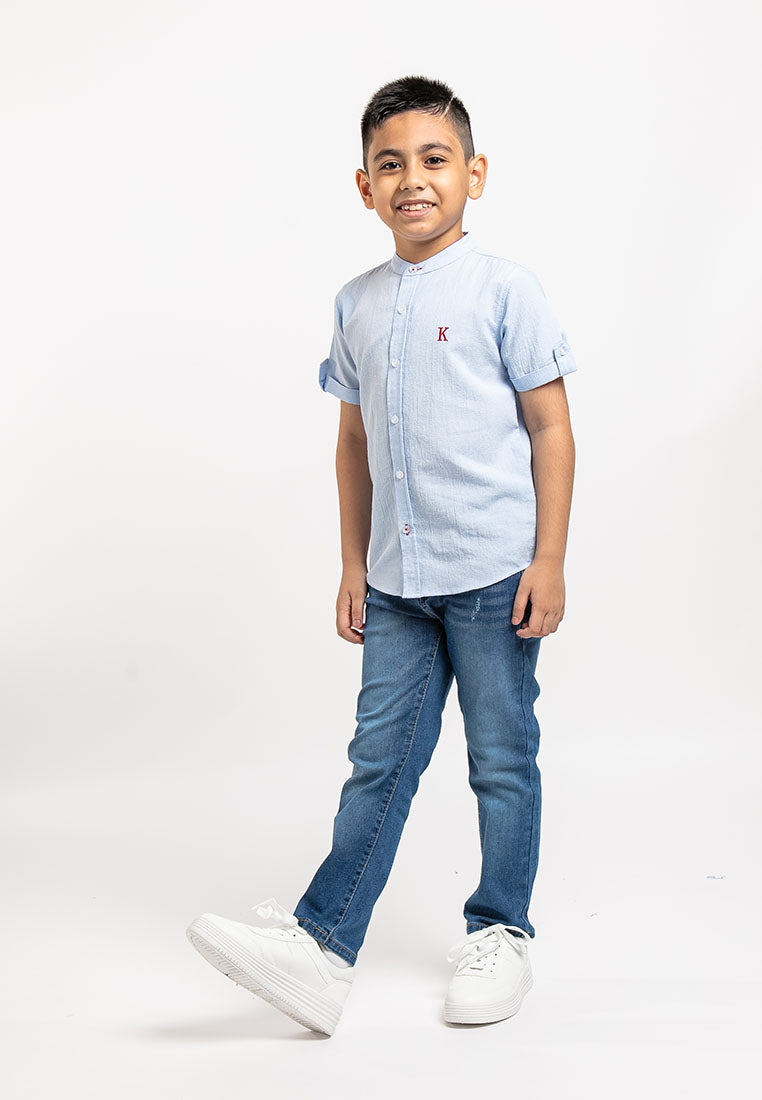 Forest Kids Woven Boy Stand Collar Short Shirt Kids - FK2062