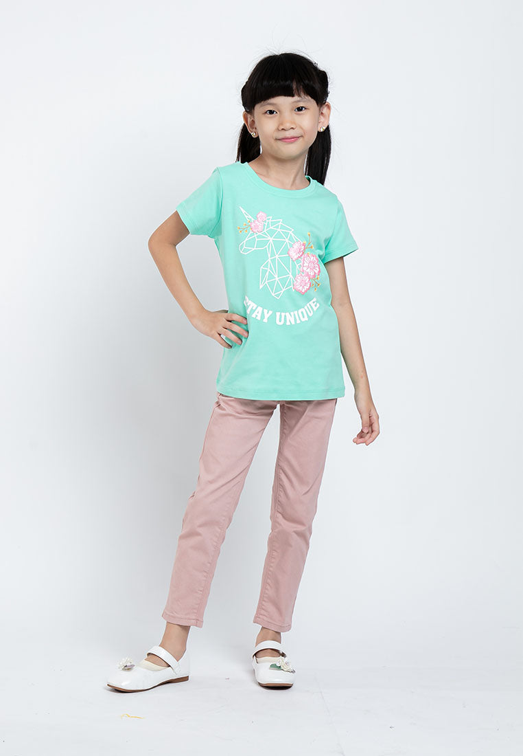 Forest Kids Premium Cotton Interlock Girl Long Sleeve Graphic Round Neck Tee | Baju T Shirt Budak Perempuan - FK82039