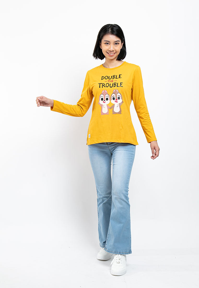 Forest x Disney Ladies 100% Cotton Long Sleeve Loose Fit Plain Tee - FW820015