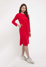 Forest Ladies Premium Cotton Long Sleeve Casual Drawstring Women Dress - 822126