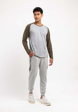 Forest 100% Cotton Round Neck Raglan Long Sleeve Plain Tee T Shirt Men | Baju T Shirt Lelaki Lengan Panjang - 23659