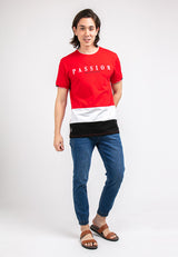 Forest Stretchable Premium Weight Cotton Colour Block Embroidered Font Round Neck Tee Men | Baju T Shirt Lelaki - 621247
