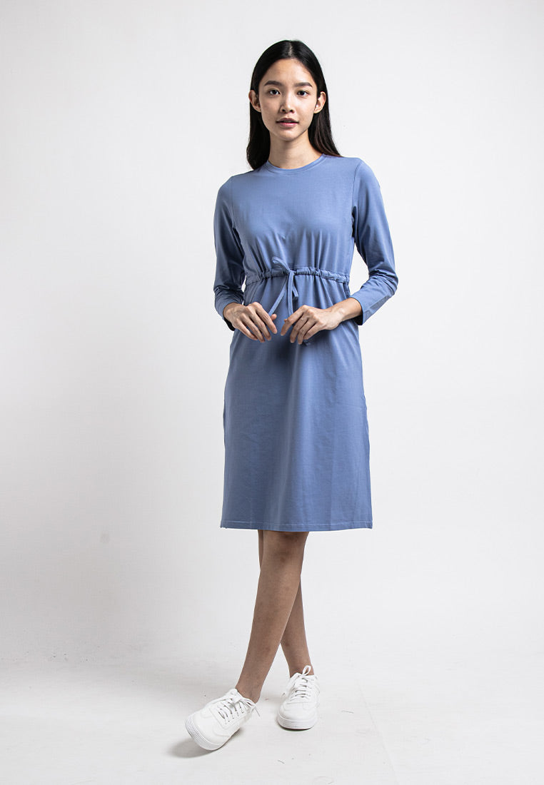 Forest Ladies Premium Cotton Long Sleeve Casual Drawstring Women Dress - 822126