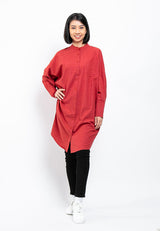 Forest Ladies Woven Long Sleeve Mandarin Collar Loose Fit Dress Shirt Blouse Women | Baju Kemeja Perempuan - 822161