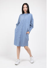 Forest Ladies Woven Long Sleeve Mandarin Collar Loose Fit Dress Shirt Women | Baju Kemeja Perempuan - 822256