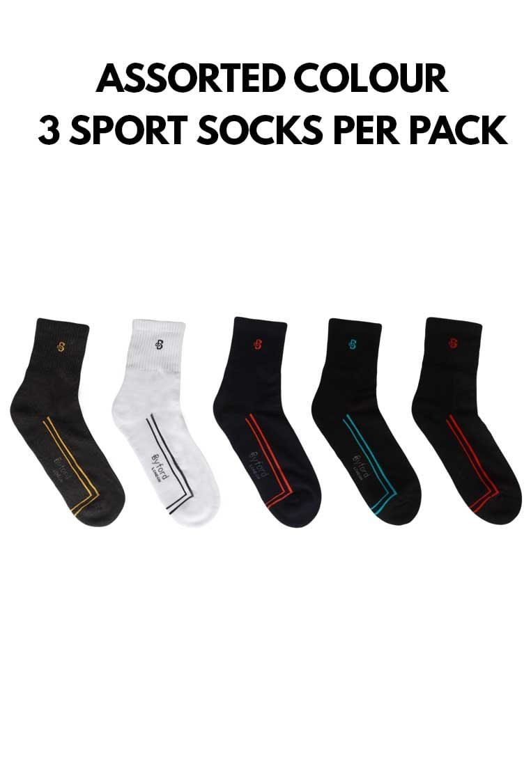 ( 3 Pairs ) Cotton Spandex 3/4 Ankle Length Sport Socks Assorted Colours - BSF1019T
