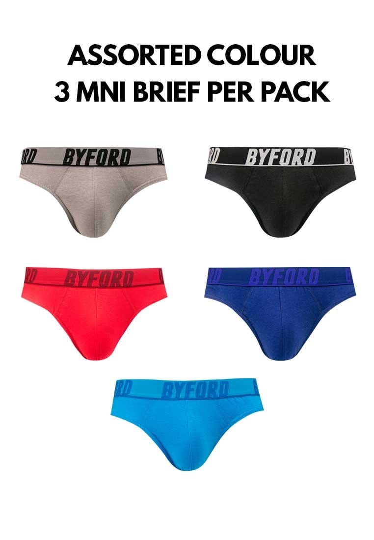 Underwear 100% Cotton Mini Briefs ( 3 Pieces ) Assorted Colours - BUD5183M