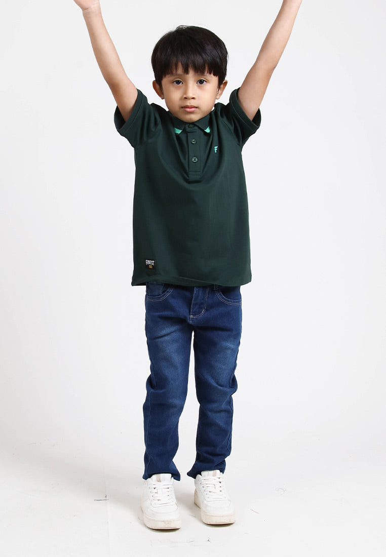 Forest Kids Premium Weight Cotton Stretchable Polo T Shirt Collar Tee | Baju T Shirt Budak Lelaki - FK20112